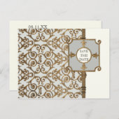 ゴールデンフィリグリー、グレー – セーブ・ザ・デート案内 案内ポストカード (正面/裏面)