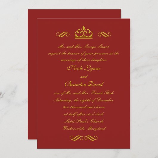 ゴールデンフェアリー結婚式招待状(赤) 招待状 (正面/裏面)