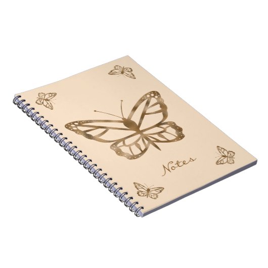 ゴールデンフェイクイエローフォイルルルック蝶と文字 ノートブック (右側)