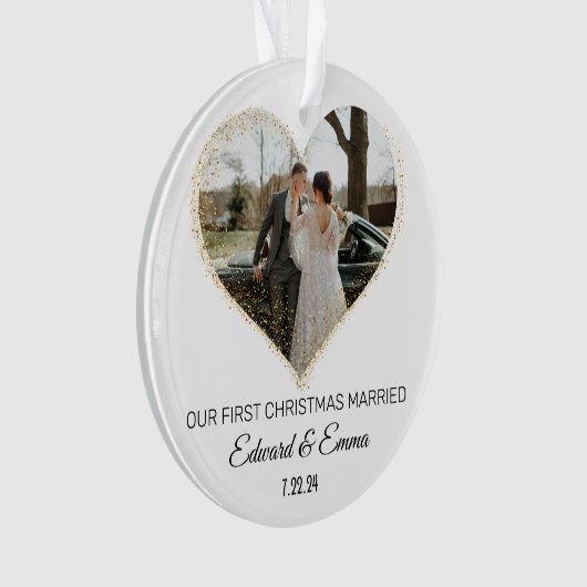 ゴールデンフェイクグリッターカスタム初めてのクリスマス結婚した オーナメント (正面)