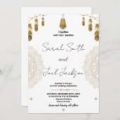 ゴールデンフェザーとアート結婚式招待状 招待状 (正面/裏面)