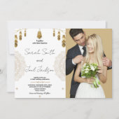 ゴールデンフェザーとアート結婚式招待状w写真 招待状 (正面)