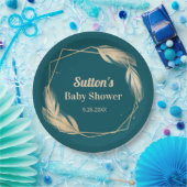 ゴールデンフェザーズオンティール(緑がかった色)ベビーシャワー ペーパープレート (パーティー)