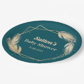 ゴールデンフェザーズオンティール(緑がかった色)ベビーシャワー ペーパープレート (アングル)