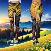 ゴールデンフェザー抽象芸術鮮やかアートダークパターン レギンス