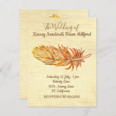 ゴールデンフェザー結婚キャンバスのカード 招待状 (正面/裏面)