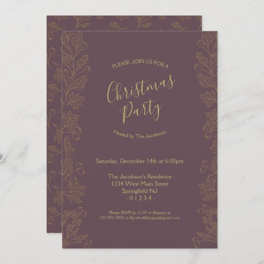 ゴールデンフォイルウィンターベリー 招待状 (正面/裏面)