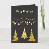 ゴールデンフォイルクリスマスツリーシンプルエレガントズ 箔グリーティングカード (正面)