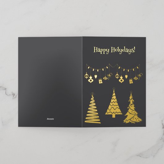 ゴールデンフォイルクリスマスツリーシンプルエレガントズ 箔グリーティングカード (外側レイダウン)