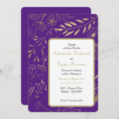 ゴールデンフォイルリーフフローラ結婚式招待状 (正面/裏面)