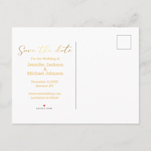 ゴールデンフォト結婚コラージュの日付を保存する 案内ポストカード (裏面)