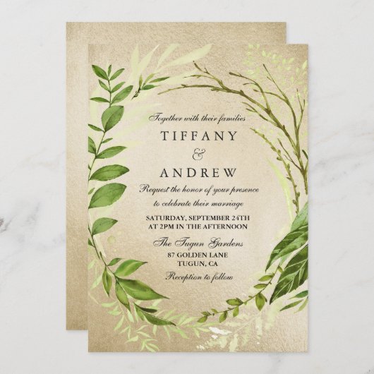 ゴールデンフォレストリーフリース結婚式招待状 招待状 (正面/裏面)