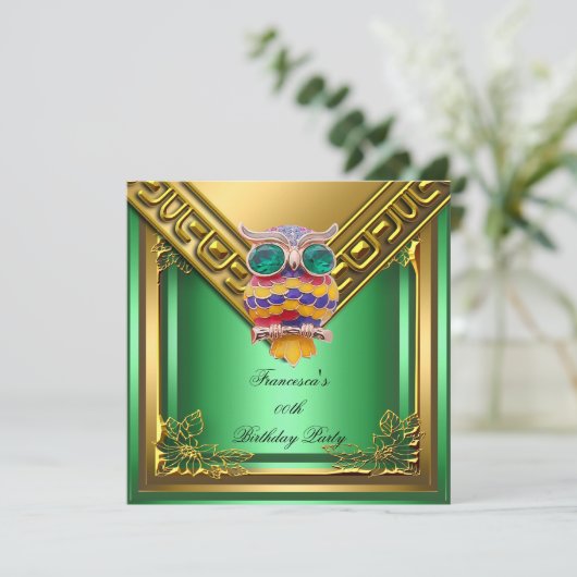 ゴールデンフクロエリートエレガントバースデーパーティーグリーン 招待状 (スタンド正面)