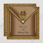 ゴールデンフクロムイメージエリートエレガントな誕生日パーティー 招待状 (正面/裏面)