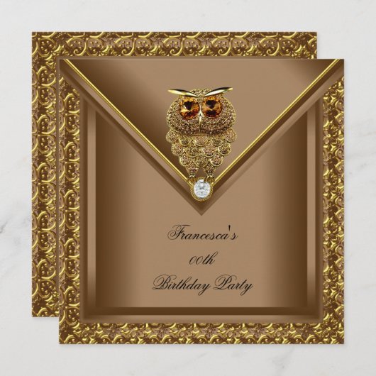 ゴールデンフクロムイメージエリートエレガントな誕生日パーティー 招待状 (正面/裏面)