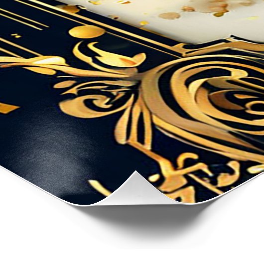 ゴールデンフラムとエレガント華美なウェディングシルエット ポスター (コーナー)