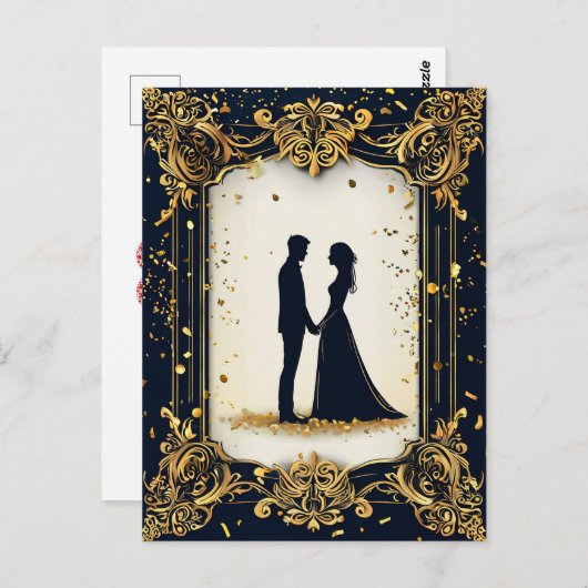 ゴールデンフラムとエレガント華美なウェディングシルエット ポストカード (正面/裏面)