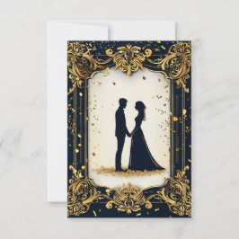 ゴールデンフラムとエレガント華美なウェディングシルエット 招待状