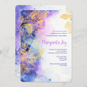 ゴールデンフラワーズウォーターカラーブルー 招待状 (正面/裏面)