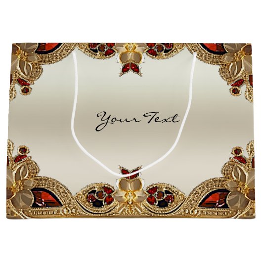 ゴールデンフラワーズレッドジェムストーン抱き枕 ラージペーパーバッグ (正面)