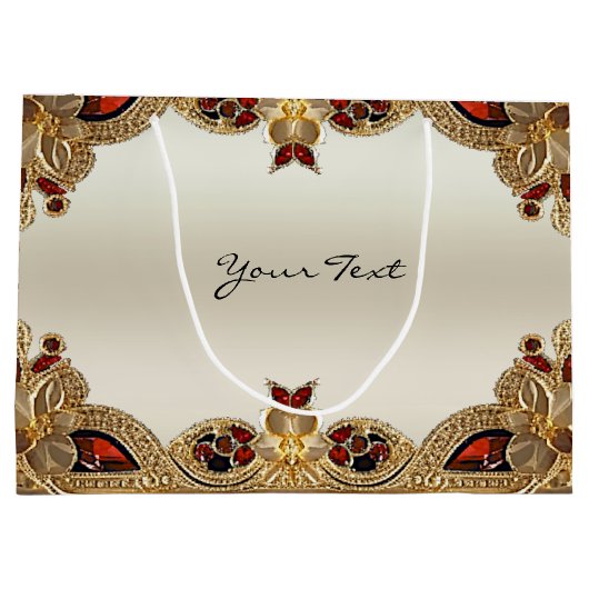 ゴールデンフラワーズレッドジェムストーン抱き枕 ラージペーパーバッグ (裏面)