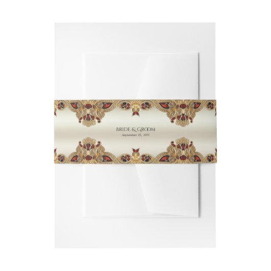 ゴールデンフラワーズレッドジェムストーン招待状用帯 招待状ベリーバンド (正面例)