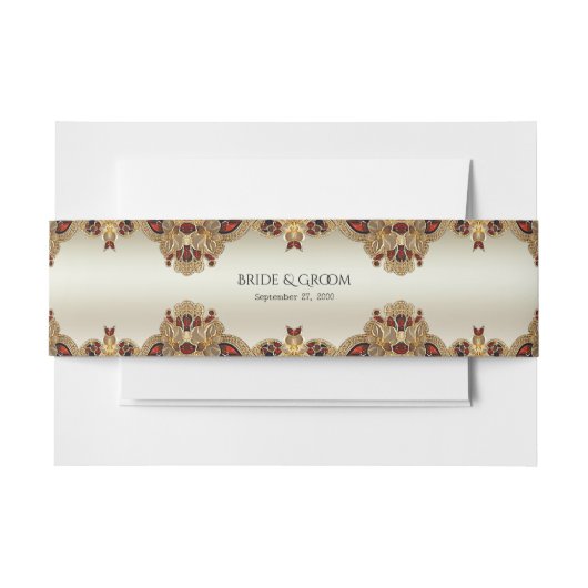 ゴールデンフラワーズレッドジェムストーン招待状用帯 招待状ベリーバンド (正面例)