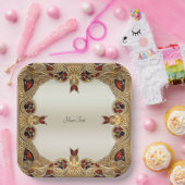 ゴールデンフラワーズレッドジェムストーン紙プレート ペーパープレート (パーティー)