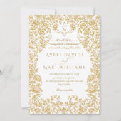 ゴールデンフラワーズヴィンテージエレガネモノグラム結婚ズ 招待状 (正面)