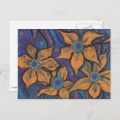 ゴールデンフラワーズ抽象芸術アートパステル絵を描ズ ポストカード (正面/裏面)