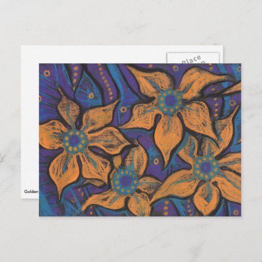 ゴールデンフラワーズ抽象芸術アートパステル絵を描ズ ポストカード (正面/裏面)