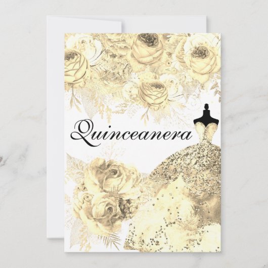 ゴールデンフラワードレエレガントスキンセアニェラパーティー 招待状 (正面)