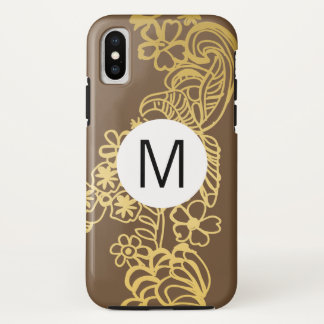 ゴールデンフラワーブラウン柄モノグラム iPhone X ケース
