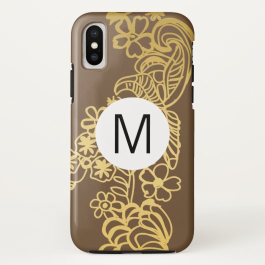 ゴールデンフラワーブラウン柄モノグラム Case-Mate iPhoneケース (裏面)
