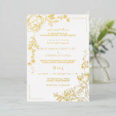 ゴールデンフラワーモダンムスリム結婚ズニカ 箔招待状 (立ち正面)