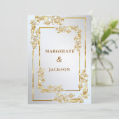 ゴールデンフラワーリースフレームエレガントなウェディングデザイン 招待状 (スタンド正面)