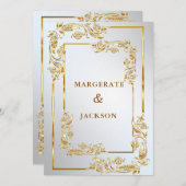 ゴールデンフラワーリースフレームエレガントなウェディングデザイン 招待状 (正面/裏面)