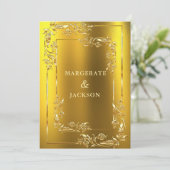 ゴールデンフラワーリースフレームエレガントなウェディングデザイン 招待状 (スタンド正面)