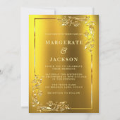 ゴールデンフラワーリースフレームエレガントなウェディングデザイン 招待状 (裏面)