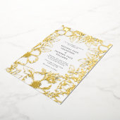 ゴールデンフラワーリースフレームエレガントなウェディングデザイン 箔招待状 (回転した状態)