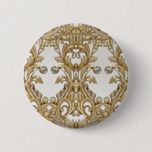 ゴールデンフラワーレッドジェムストーンのボタン 缶バッジ (正面)