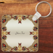 ゴールデンフラワーレッドジェムストーンキーチェーン キーホルダー (裏面)