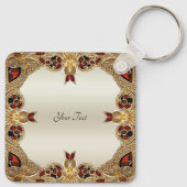 ゴールデンフラワーレッドジェムストーンキーチェーン キーホルダー (裏面)