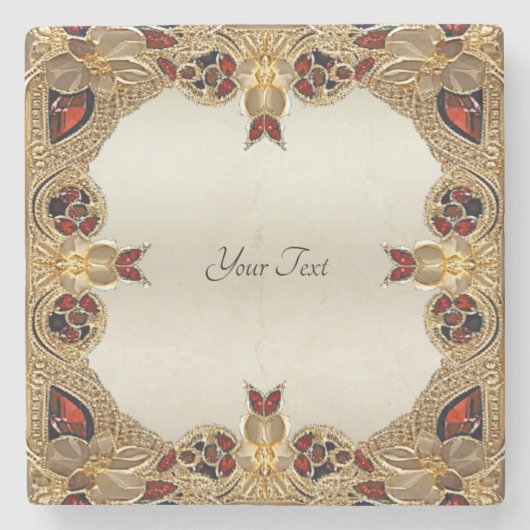 ゴールデンフラワーレッドジェムストーンコースター ストーンコースター (正面)