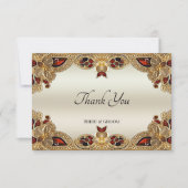 ゴールデンフラワーレッドジェムストーンサンキューカード サンキューカード (正面)