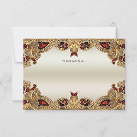 ゴールデンフラワーレッドジェムストーンサンキューカード サンキューカード (裏面)