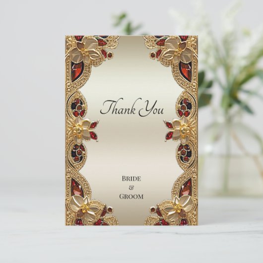 ゴールデンフラワーレッドジェムストーンサンキューカード サンキューカード (スタンド正面)