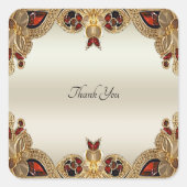 ゴールデンフラワーレッドジェムストーンシールシール スクエアシール (正面)