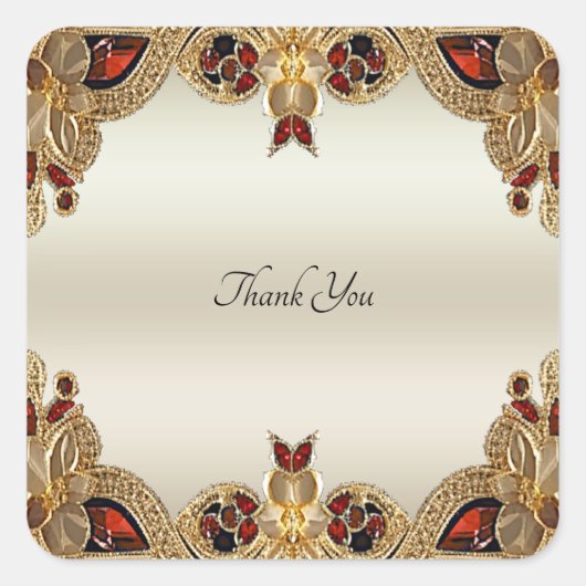 ゴールデンフラワーレッドジェムストーンシールシール スクエアシール (正面)