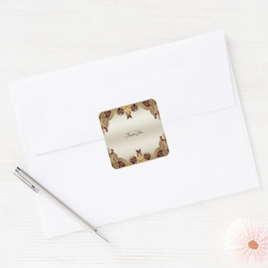 ゴールデンフラワーレッドジェムストーンシールシール スクエアシール (封筒)